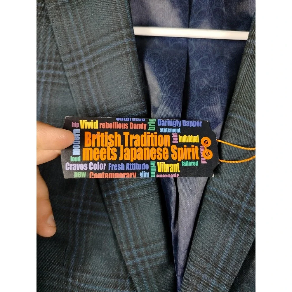 Egara Blazer Mens 40S Blue Plaid Skinny Fit Stretch Sport Coat Formal Business
